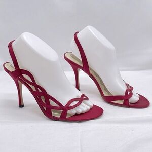 MAX Studio NWOT Red Satin Sling Back Sandal Stilettos Size 8.5M